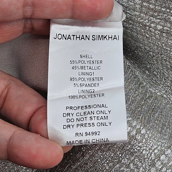 Jonathan Simkhai Plisse Metallic Bustier Ruffle Dress Silver Women’s Size 10 - Picture 12 of 16